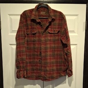 Orvis Red and Green Plaid Jacket Shirt With Side Pockets